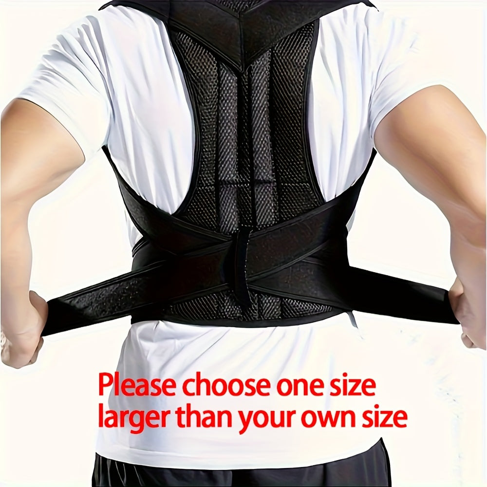 Black Adult Back Support Belt | Adjustable Upper-Back Posture Corrector with Shoulder Straps and Lumbar Pad, Invisible Spine Brace for & – Ergonomic Design