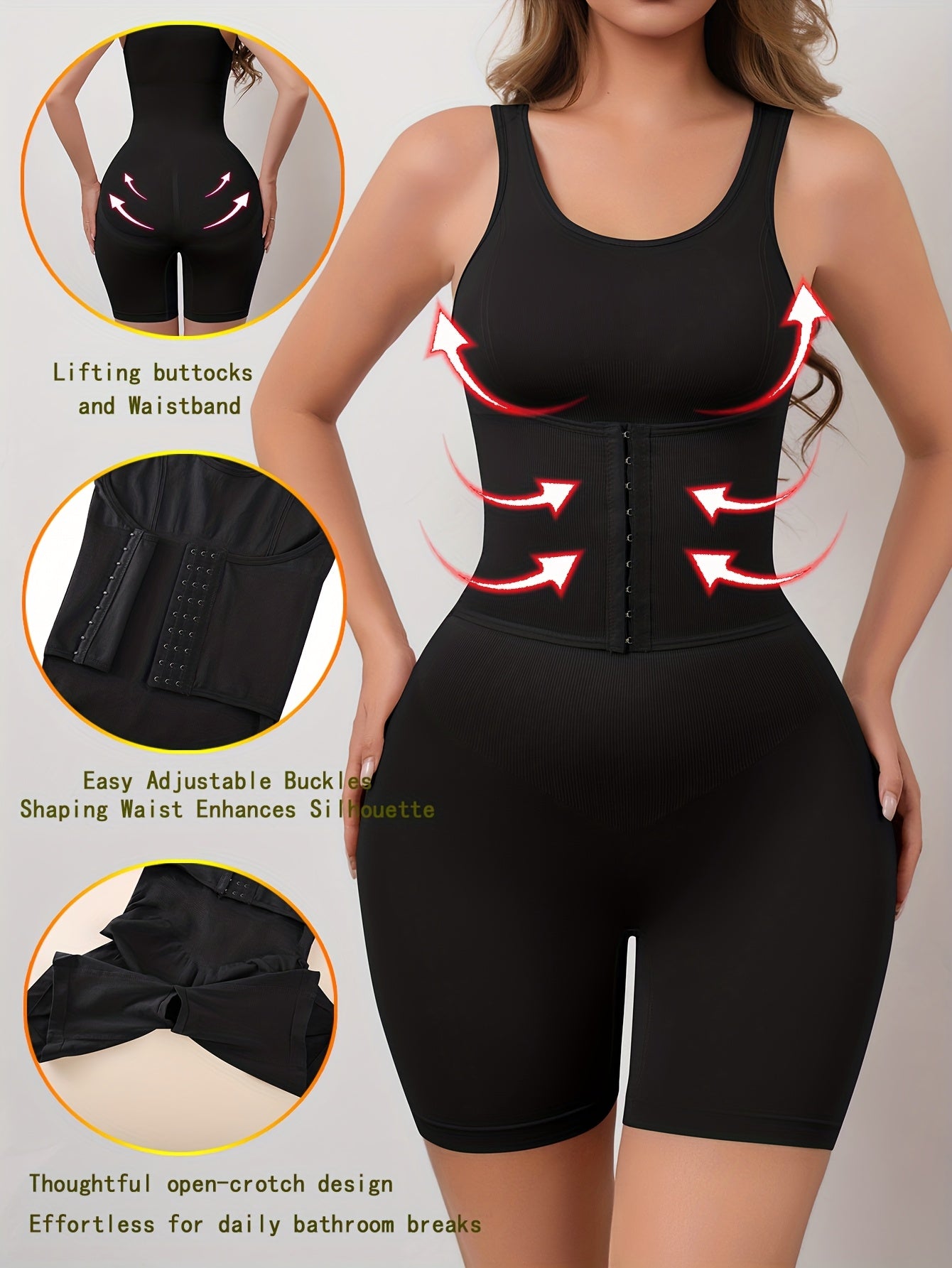 Women'S High Support Bodysuit - Seamless Double-Layer Pressed Lift & Tummy Control, Adjustable Waist with Front Closure, Non-Padded Design for Postpartum, Weight, Postpartum Shapewear, Postpartum Wear, Seamless Construction