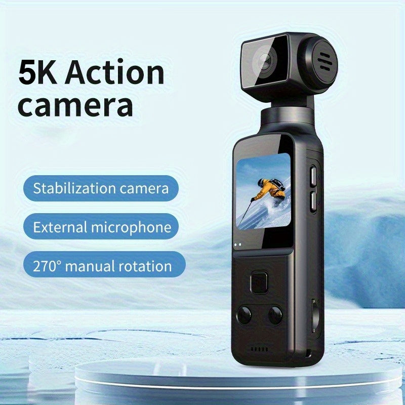 1pc 5K Vlog Camera with 3-Axis Gimbal & Magnetic Mount | 270° FOV + 3.38cm CMOS for American Style Beauty | Pocket-Sized | USB-C Fast Charge | Ultimate Travel/ Back to School Vlogging Kit (Easter Gifts Ready)