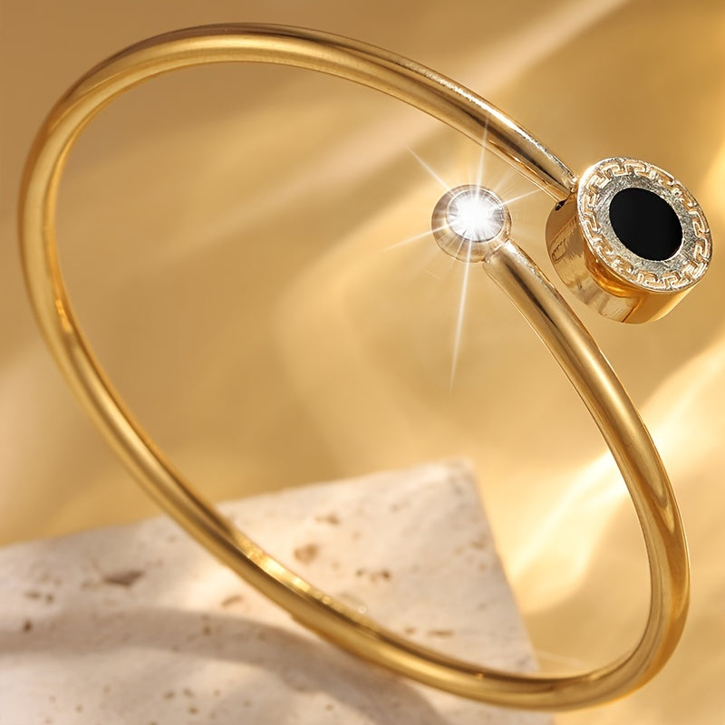 Elegant Stainless Steel Bracelet with Sparkling Rhinestones - Vintage & Minimalist Style, Perfect for Casual Attire