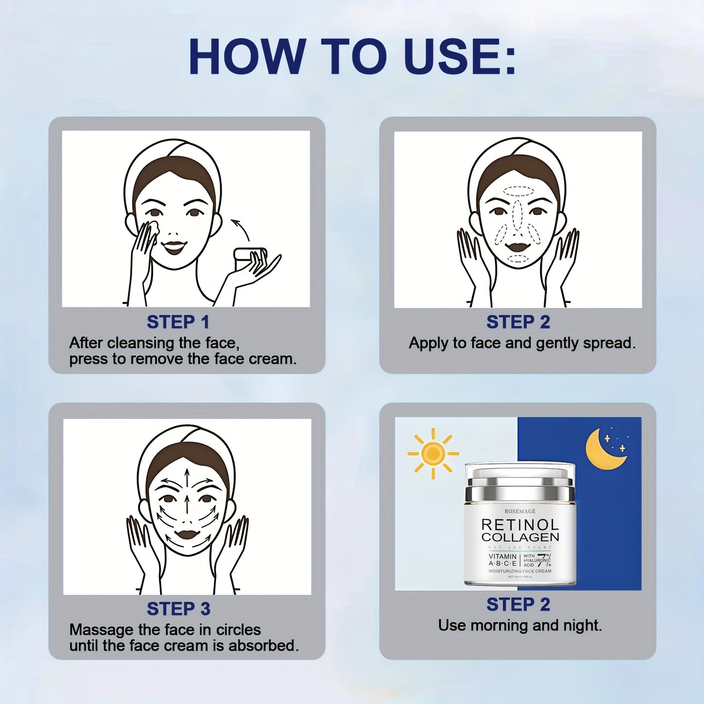 Retinol Collagen Cream, Intensive Moisturizing Firming Face Cream for Sensitive Light Beige, Day and Night Use, Enriched with Vitamins A, B, C, and E, Hyaluronic Acid to Brighten Complexion, Smooth and Radiant Finish, 50ml/1.