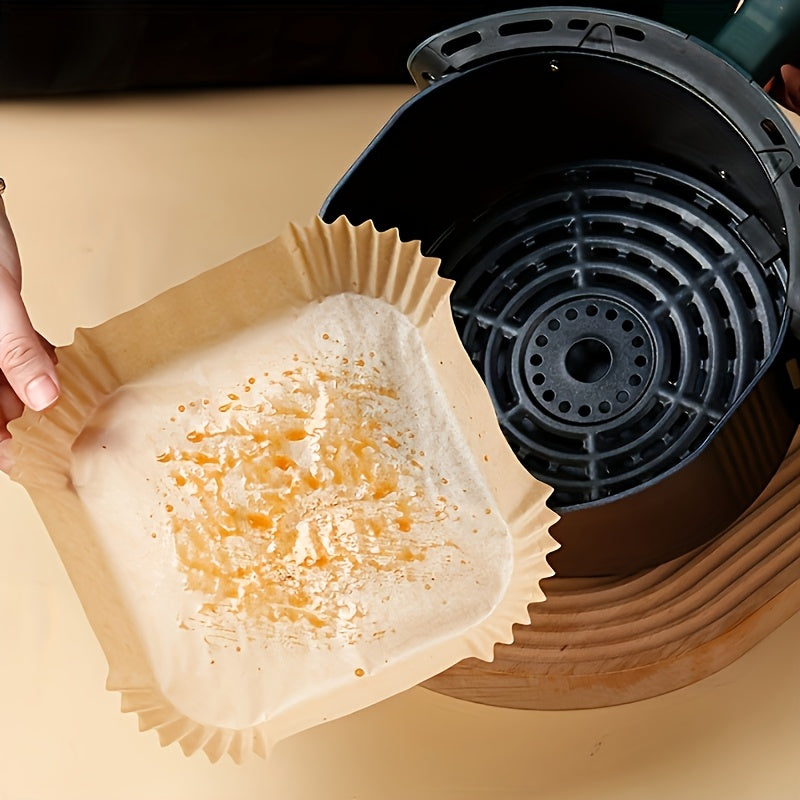 100pcs Non-Stick Air Fryer Liners - Premium Paper Single Sheets with Ridged Edges for Secure Cooking, Easy Cleanup & Healthy Cooking - Multi-Use for Baking, Roasting, Microwaving - Ideal for Home & Commercial Kitchens, Air Fr