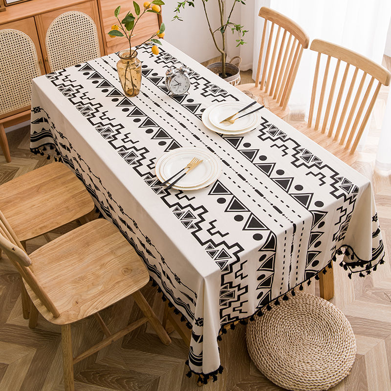 1pc Boho Tablecloth With Tassel, Rectangular Dustproof Table Cover, Suitable For Buffet Tables, Holiday Dinners, Parties, Banquets, Weddings, Home Decor