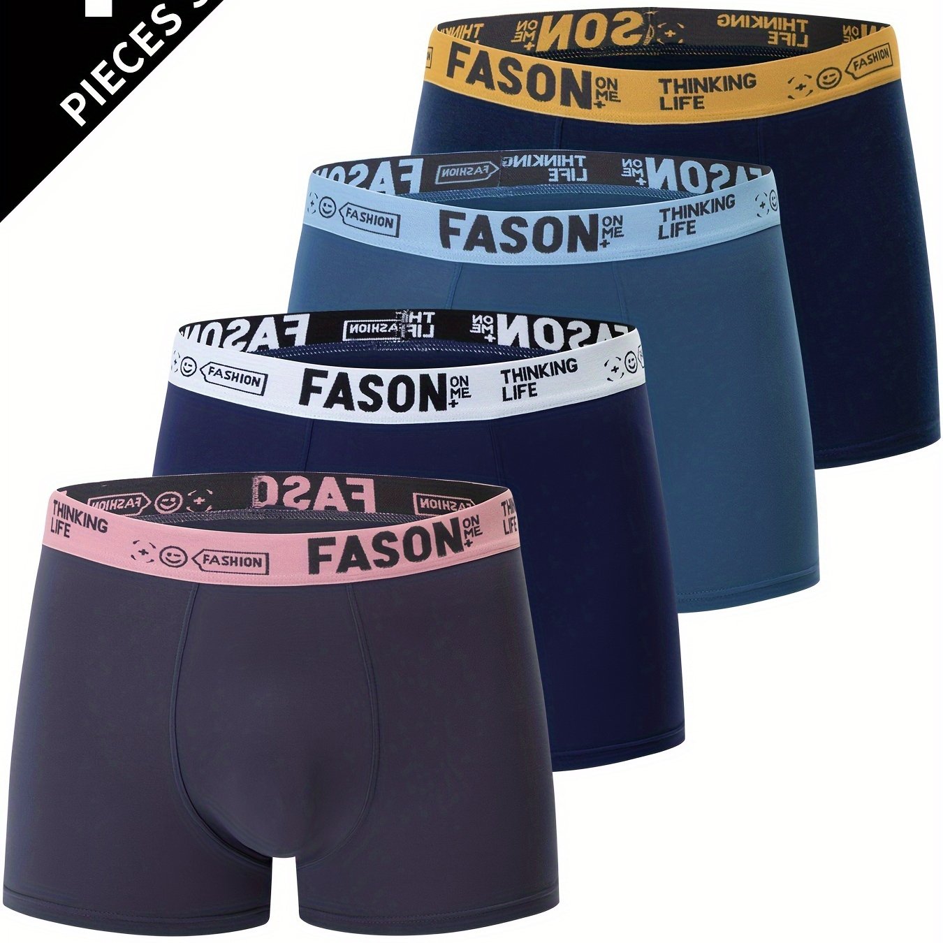 Pack de 4 Cuecas Boxer para Homem - Cor Sólida, Cobertura Total, Cintura Baixa, Respiráveis, com Cós Macio, Ajuste Não Transparente, Casuais e para Uso Diário (Preto/Branco/Azul Marinho/Cinza) - Pacote Económico para Uso Diário