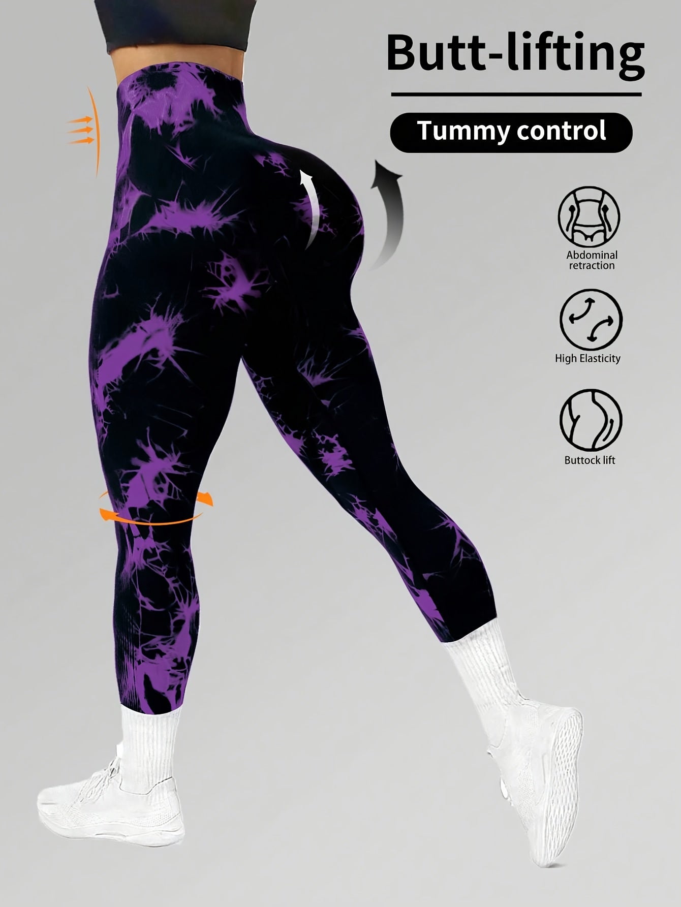 Sport Studio Women's High-Waisted Seamless Athletic Leggings - Tummy Control Butt-Lifting Workout Pants with Purple Splash Print, 4-Way Stretch Gym Running Yoga Pants, Machine Washable Non-See-Through Full Coverage Sportswear