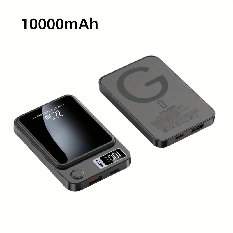 1pc KOILAGER 10000mAh Portable Power Bank with Ultrathin Magnetic Wireless Charging, 22.5W Super Fast Charge, PD20W Bi-directional Fast Charging, 15W Wireless Power, LED Display, Dual Power USB/Type-C for iPhone 16/15pro/14ma