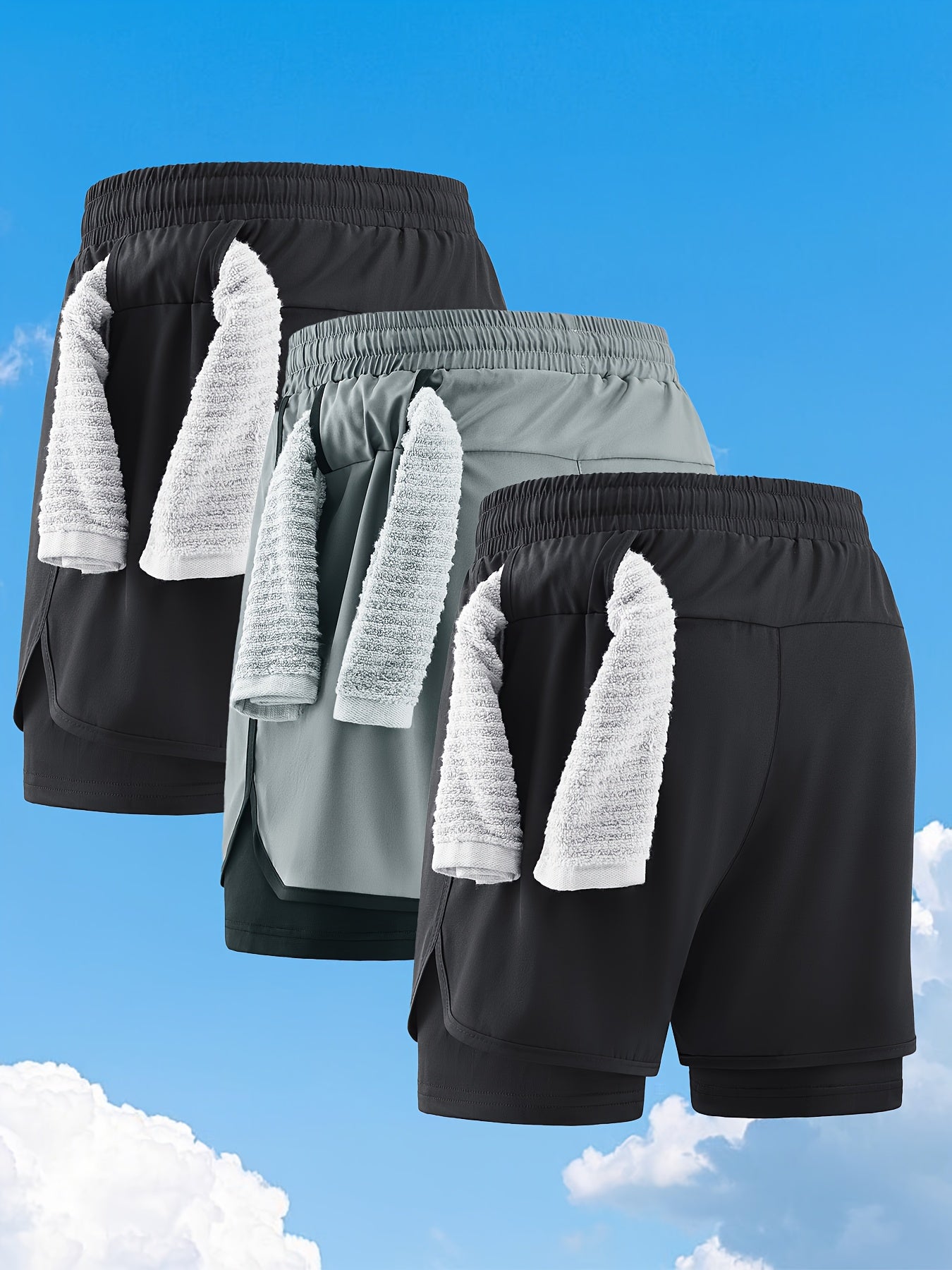 Zhiyu OBM 3pcs Men's Fitness Running Shorts, Elastic Waistband, Soft Lining, Towel Included, Perfect as a Gift