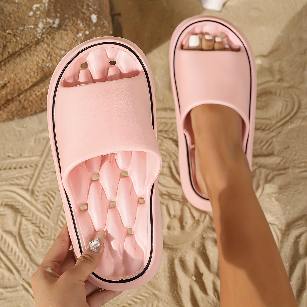 Women'S Comfortable EVA Slides - Non-Slip, Cushioned Thick Sole, Round Toe, Ribbed Texture - Ideal for Indoor/Outdoor Use, Beach & Home Relaxation, All-Season Slippers, Indoor Slippers|Elegant Slippers|EVA Material Slides