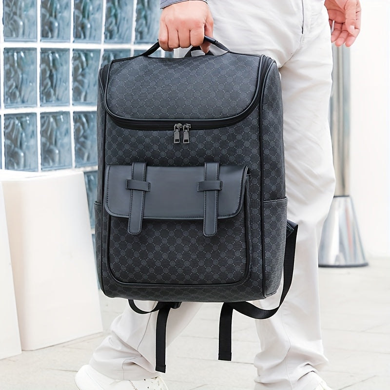 LUMG Men'S Casual Large Capacity Laptop Backpack - Brown & Beige Check Pattern, Durable, Multiple Compartments with Zipper Pockets, Ideal for Commuting, Travel, and Everyday Use, Everyday Backpack|Casual Style Backpack|Functi