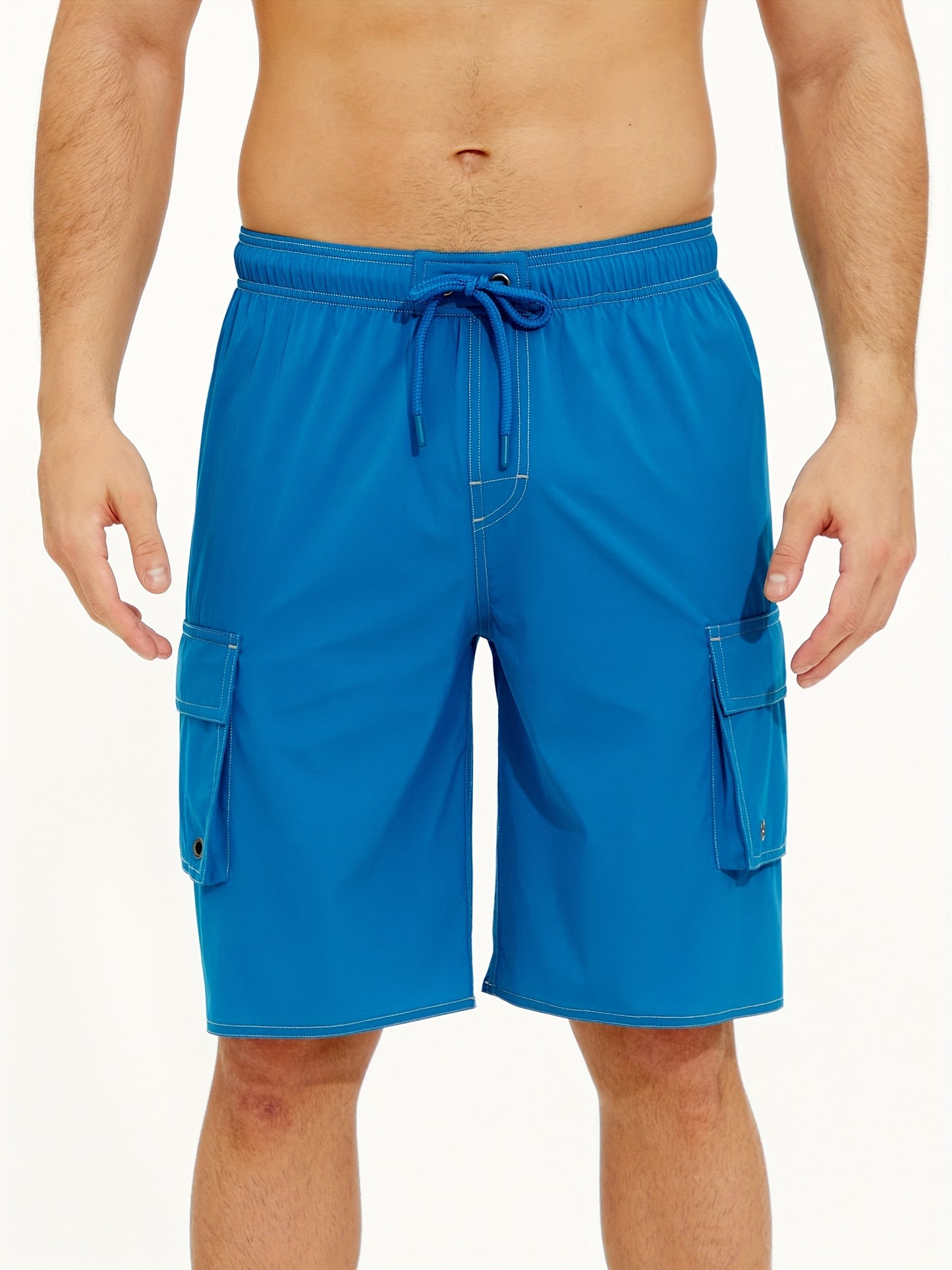 Men'S Big & Tall Quick-Dry Swim Trunks - Olive Green Beach Shorts with Adjustable Drawstring, Pockets, and Durable Polyester Fabric for Summer, Summer Swimwear | Adjustable Drawstring Shorts | Quickdry Material, Bathing Suits