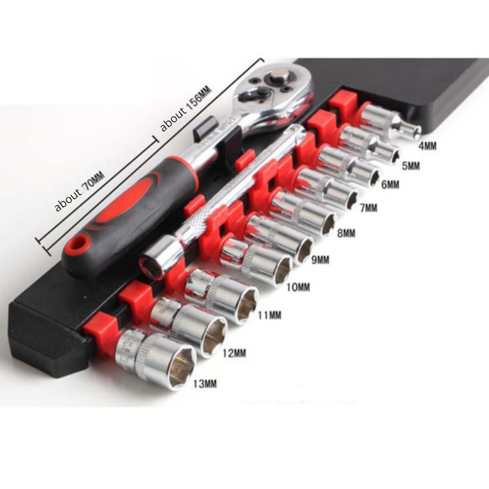 12pcs Carbon Steel Socket Wrench Set, Multi-Functional Bicycle Repair Tool Kit, with Extension Bars and Ratchet Handle for Motorcycle, Car, Boat Maintenance