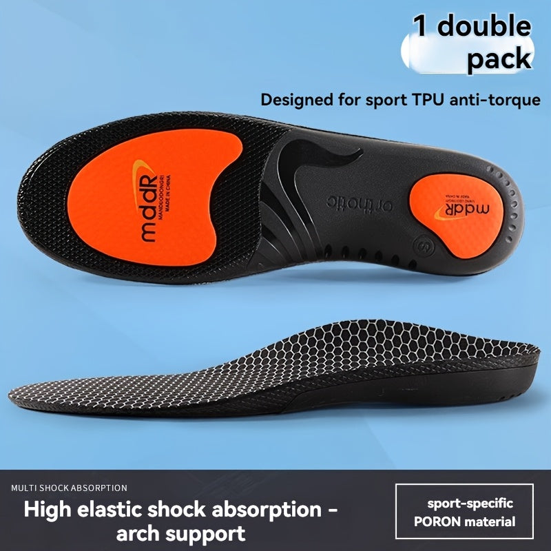 1 Pair MADIFW Support Sports Insoles - Upgraded TPU Anti-Torque 3.0 System, High Elastic Shock Absorption, Breathable & Comfortable for Active Lifestyles, Black with Orange Accents