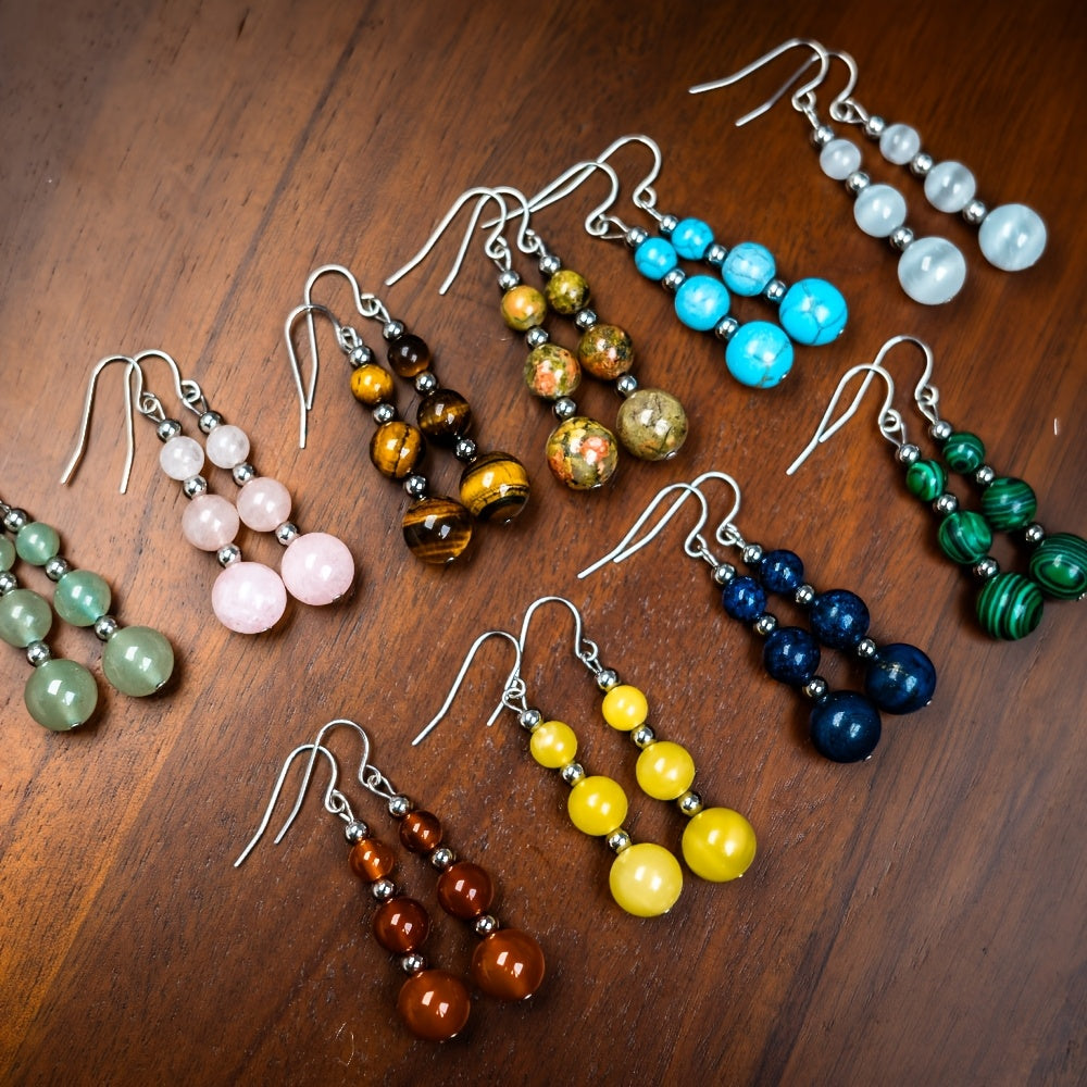 1Pair Handmade Natural Stone Earrings,Tiger Eye Bead Earrings,Aventurine Earrings,Carnelian Earrings for Women in Bohemian Style, Valentine's Day Gift