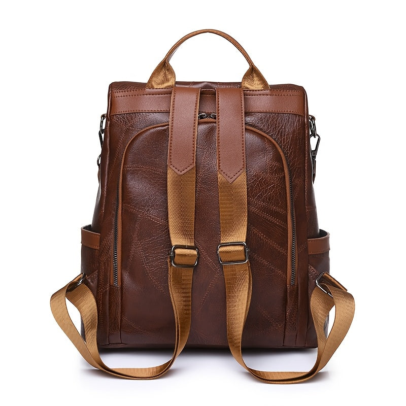 Women's Backpack - Large Capacity, & Travel Bag with Golden-Tone Hardware, Adjustable Shoulder Straps & Front Zipper Pocket - Coffee Brown/Beige/Red/Black Handbag for College, Business, Daily Use (Stylish Durable PU, Bags For