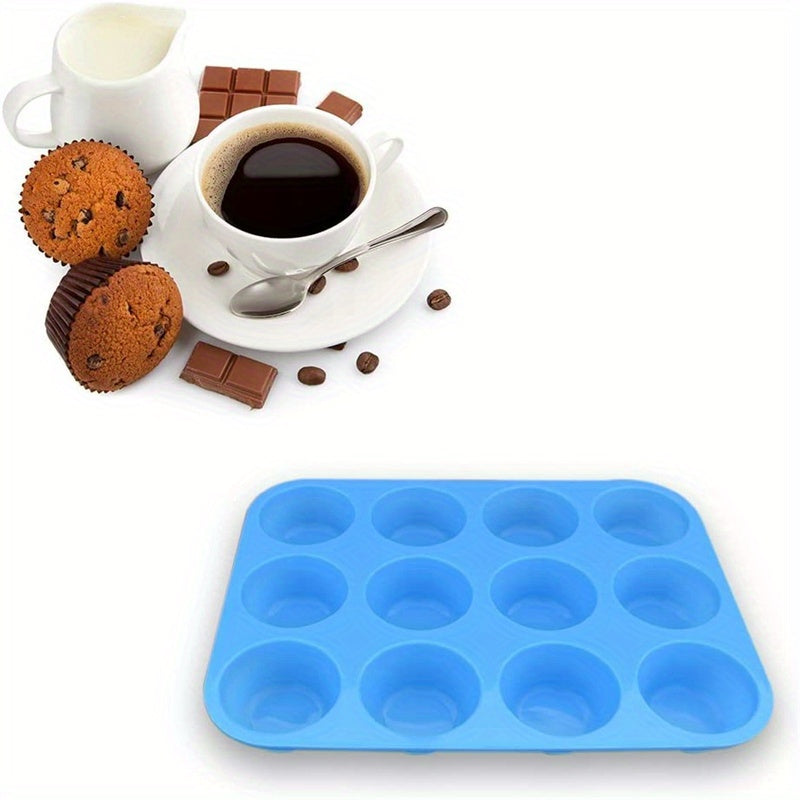1pc, 12 Cups Silicone Muffin Pan (32.51cmx24.38cm), Nonstick BPA Free Cupcake Pan, Regular Size Silicone Mold, Baking Tools, Kitchen Gadgets, Kitchen Accessories