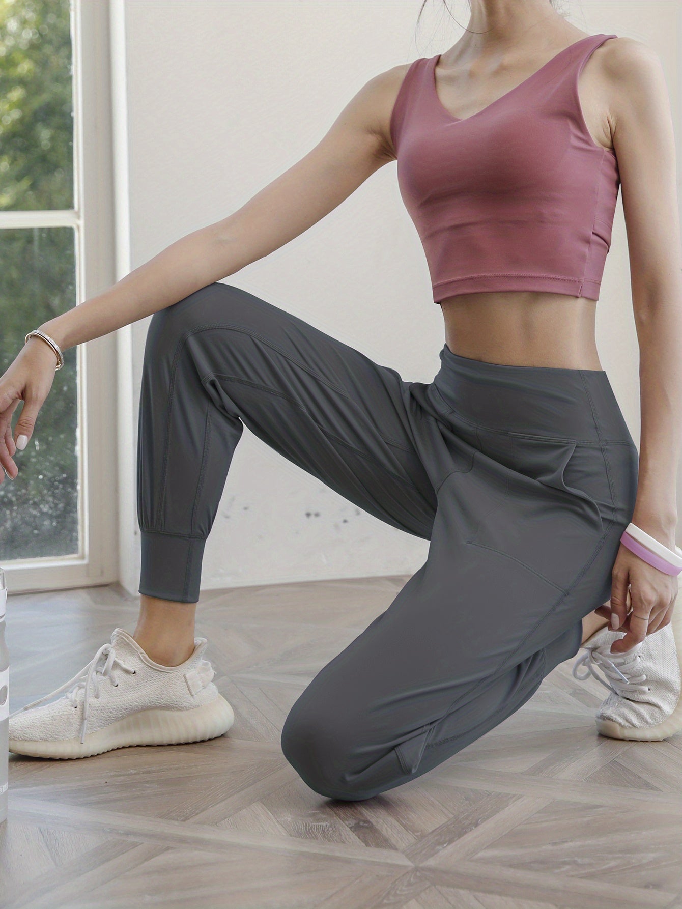 Women's Activewear: Causal Yoga Jogging Pants with Solid High Waist and Quick Drying Technology