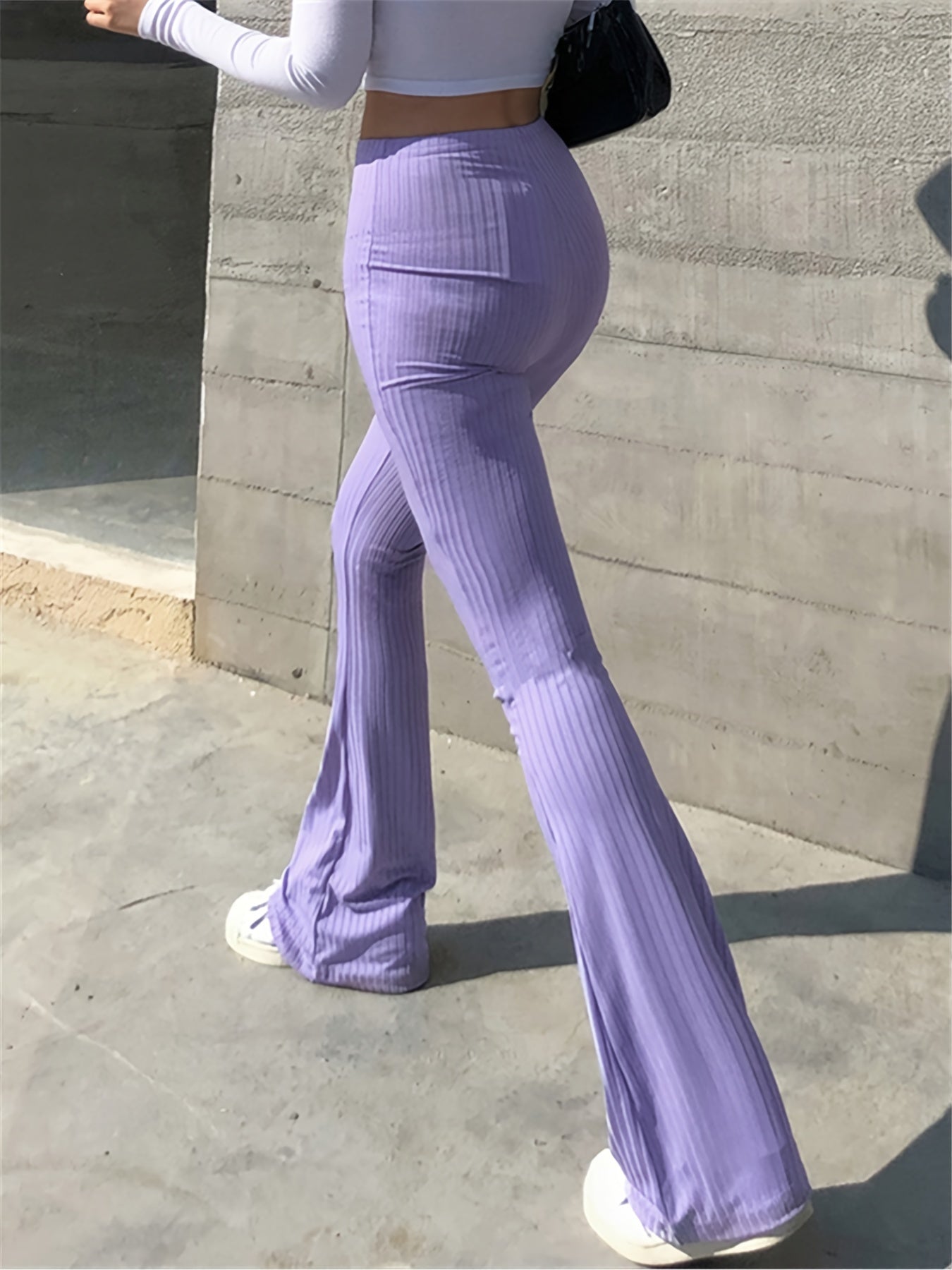 Striped Skinny Flared Leg Pants, Casual Stretchy High Waist Pants, Women's Clothing