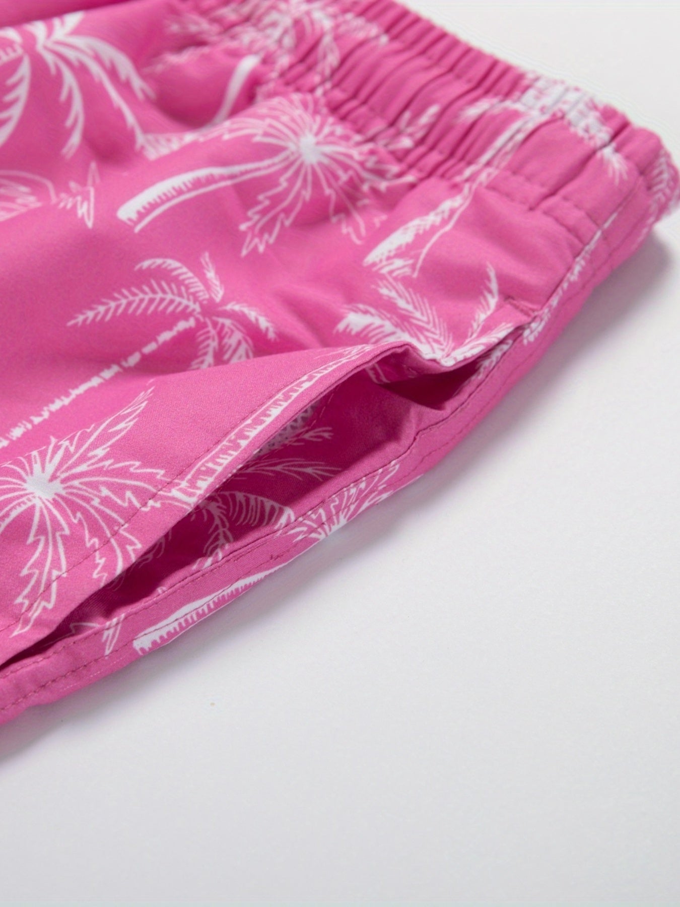 Men's Quick Dry Hawaiian Board Shorts With Pockets, Casual Coconut Tree Graphic Drawstring Swim Trunks For Summer Vacation Beach Pool Outdoor
