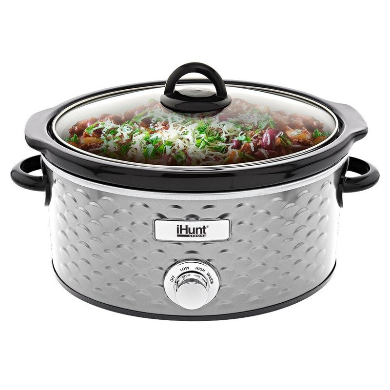 iHunt Bro Slow Cooker PRO, 220W, 4.25L, Premium Stainless Steel Pot, Transparent Secure Glass Lid, Silver