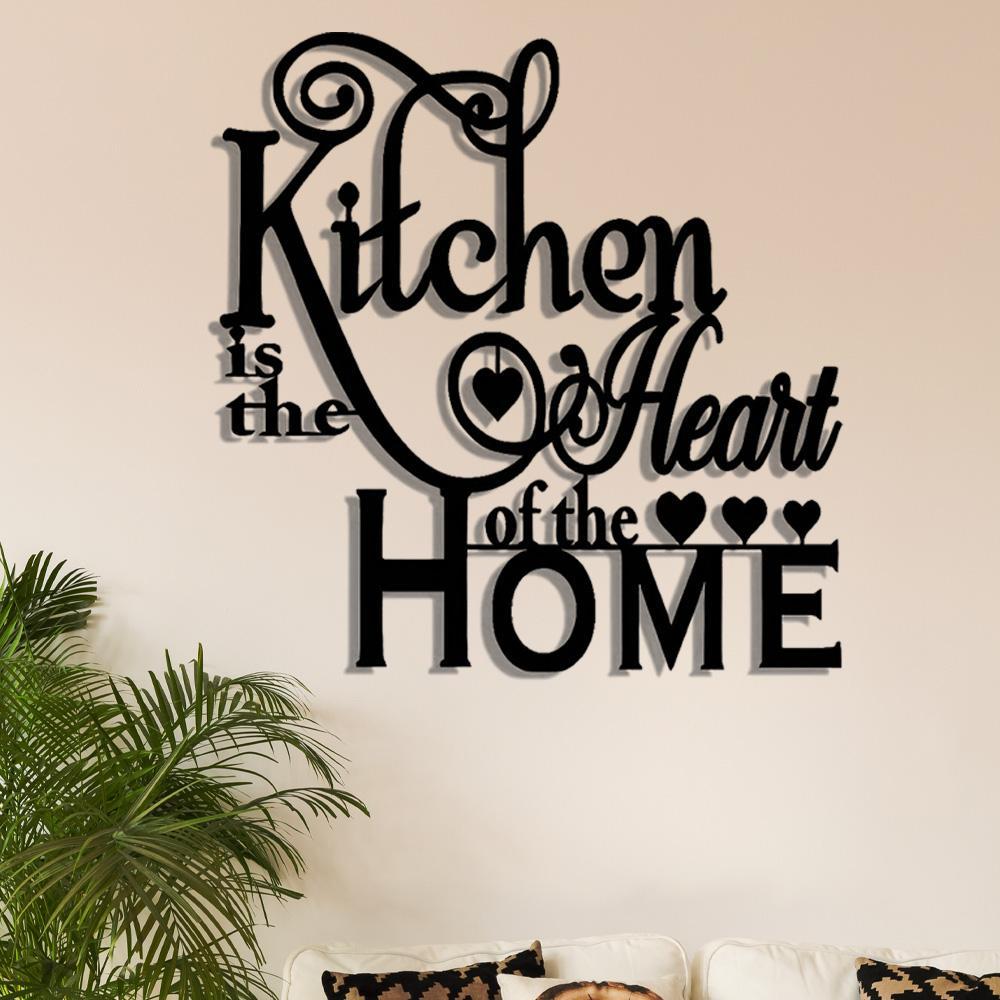 2D Flat, 1pc "Kitchen is the Heart of the Home" Metal Wall Decor - Elegant Script Kitchen Sign with Heart Accents - Durable Metal Art Plaque for Home, Cafe, Restaurant, Bar - Warming Gift for Cooks and Home Decorators, Cafe
