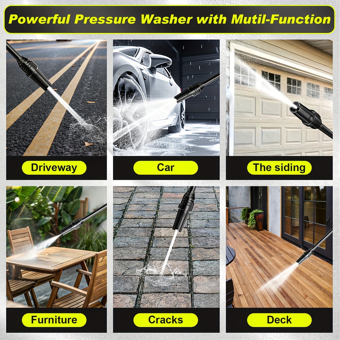 Gisam High-Pressure Washer 2200W 180Bar 480L/H with 8m Hose, Soap Bottle, Foam Nozzle & Lance Gun IPX5 Suitable for Cars/Fences/Gardens/Patios Yellow