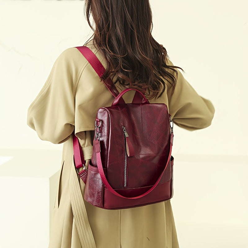 Women's Backpack - Large Capacity, & Travel Bag with Golden-Tone Hardware, Adjustable Shoulder Straps & Front Zipper Pocket - Coffee Brown/Beige/Red/Black Handbag for College, Business, Daily Use (Stylish Durable PU, Bags For
