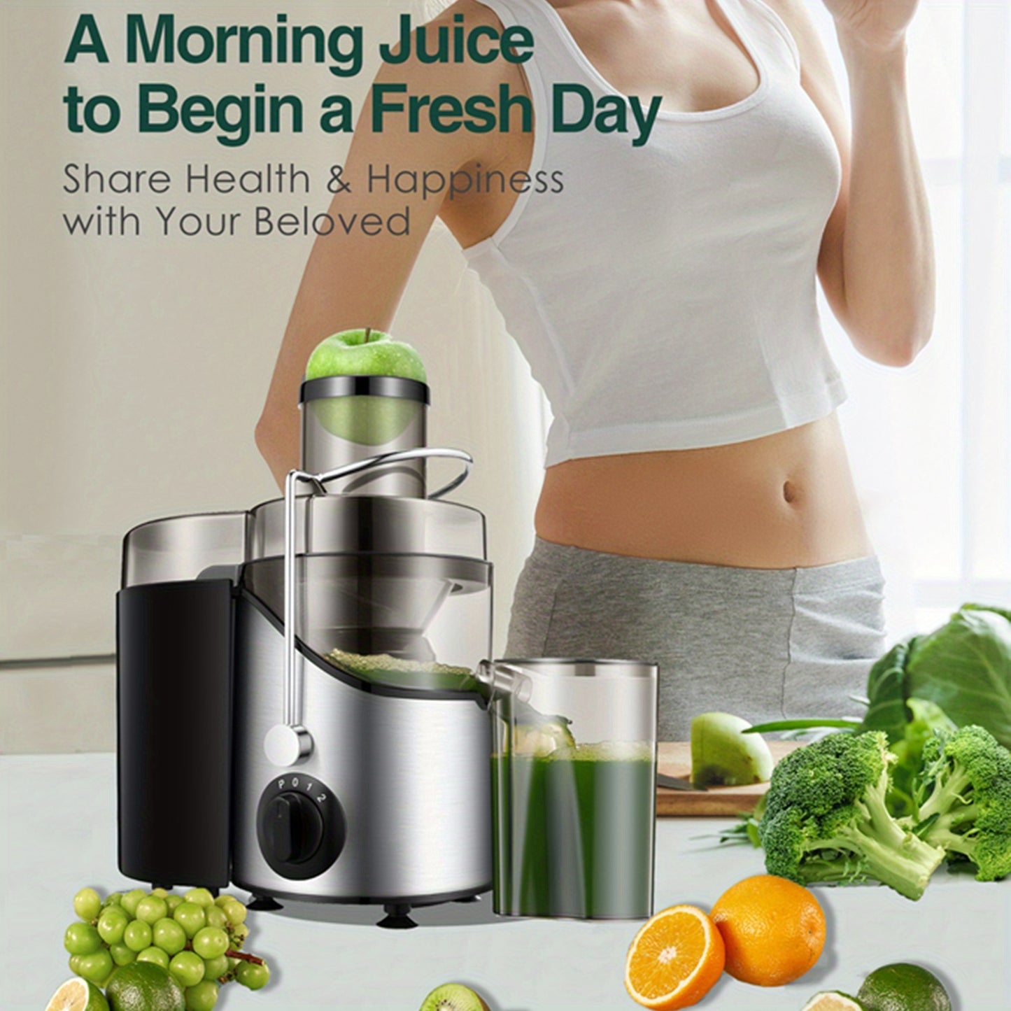 Heavy-Duty Electric Juicer Blender - Centrifugal Juicer Machine with Pure Copper Motor, 18000 RPM High-Speed Blending, Wide Mouth (65mm) for Maximum Yield - Stainless Steel Construction, Non-Slip Base - Ideal for Home & Comme