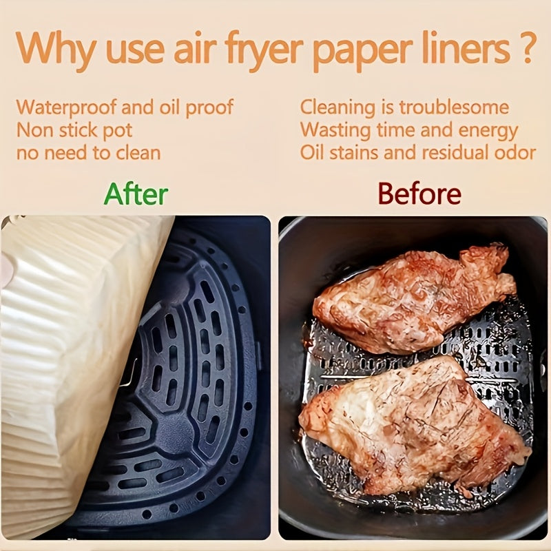 100pcs Non-Stick Air Fryer Liners - Premium Paper Single Sheets with Ridged Edges for Secure Cooking, Easy Cleanup & Healthy Cooking - Multi-Use for Baking, Roasting, Microwaving - Ideal for Home & Commercial Kitchens, Air Fr
