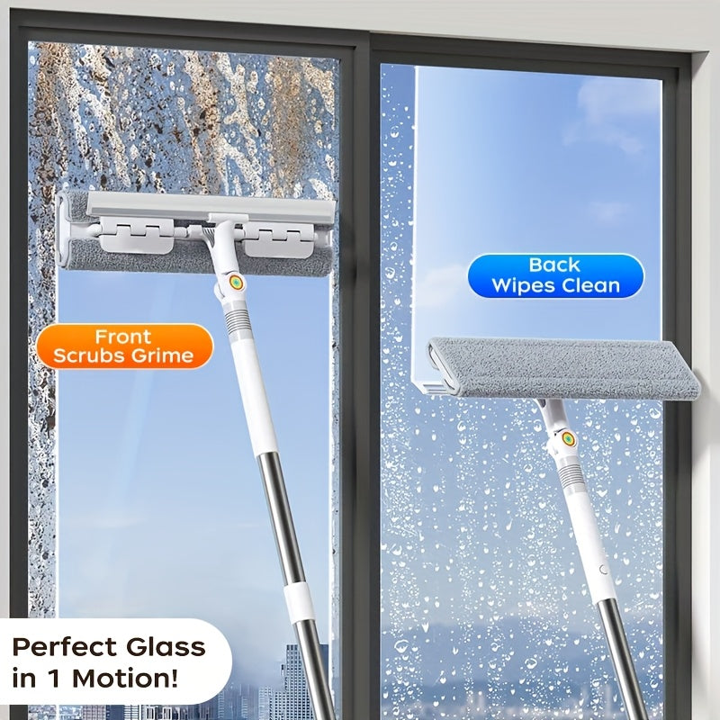 134.37cm Lengthen Microfiber Cleaning Tool, 360° Spin Flat Dust Tools, Dual-Use Dry and Wet, Stainless Steel Handle, Plastic Head, Efficient Glass Cleaner, Window Cleaning Tools, for Bathroom Doors, Windows, Floor and Car Us