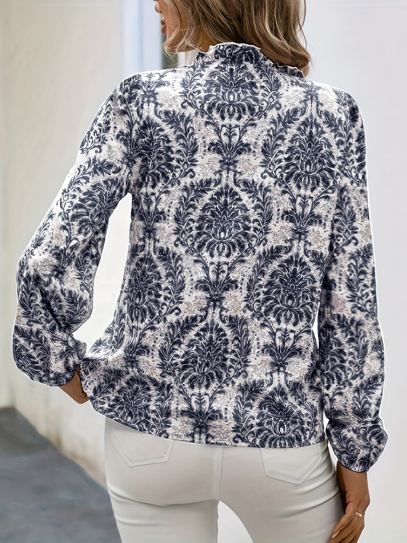Allover Print Button Front Blouse, Casual Long Sleeve Blouse For Spring & Fall, Women's Clothing