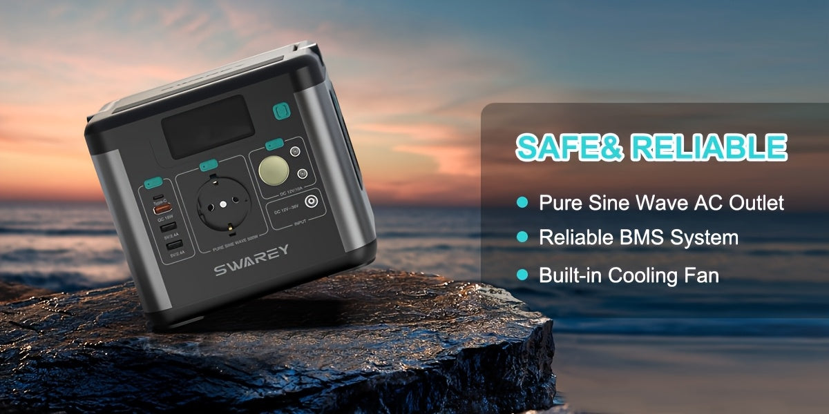 Swarey 300W Power Station with 100W Solar Panel, Power Bank with AC Outlet, 222 Wh Portabale External Battery Pack, PD 65W Fast Charging Laptop Charger Battery for Business Travel Camping Home Emergency Outage Laptop Camera