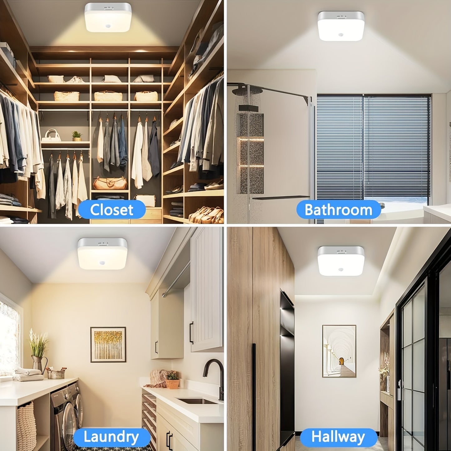 1 Modern Motion Sensor LED Ceiling Light, 500LM High Brightness 10000mAh Rechargeable Battery Powered Wireless, Day and Night Two Work Modes Motion Sensor Lamp, Suitable for Entrance, Kitchen, Stairs, Hallway, Pantry, Superma