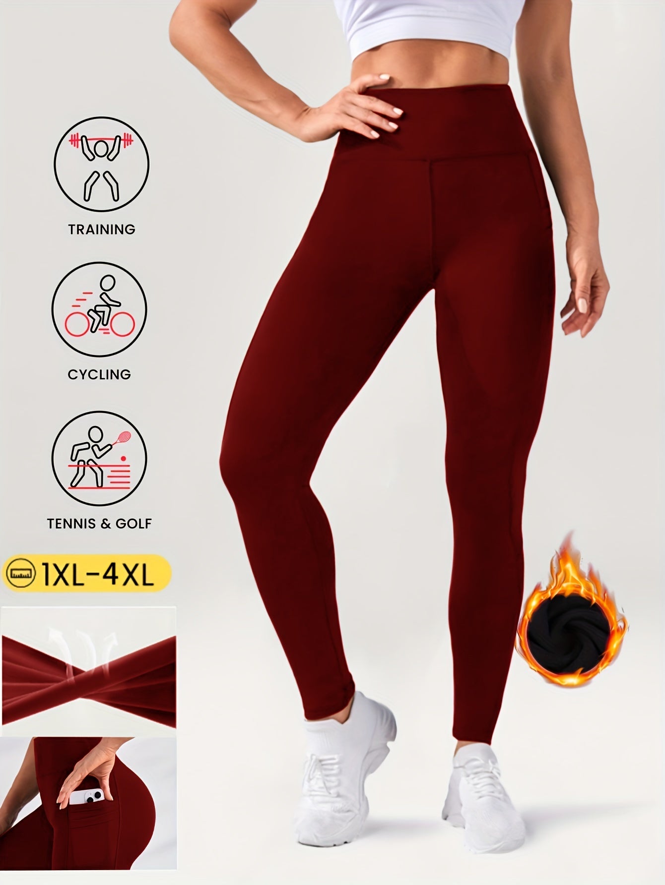 Women's Plus Size Fleece-Lined Yoga Pants with Side Pockets - Elegant, Stretchy & Warm for Fall/Winter, Elegant Special Project Style, Winter