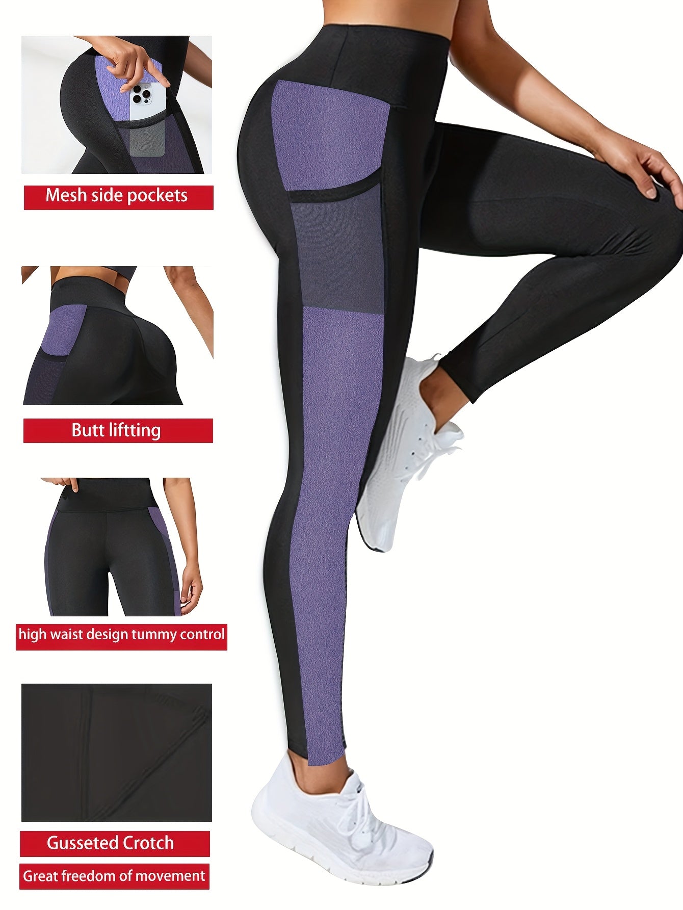 Women'S Plus Size Yoga Leggings with Side Mesh Pockets - High Waist, Stretchy & Breathable for Running, Fitness & Sports Training