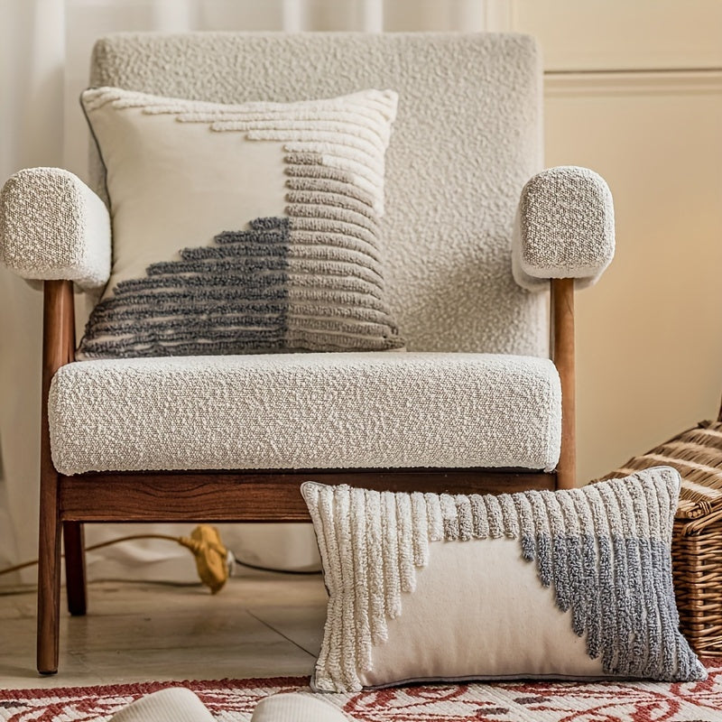 Handmade Textured Throw Pillows - Geometric Design, Soft Faux Fur, And Zipper Closure - Suitable for Sofa, Bed, Or Window Seat