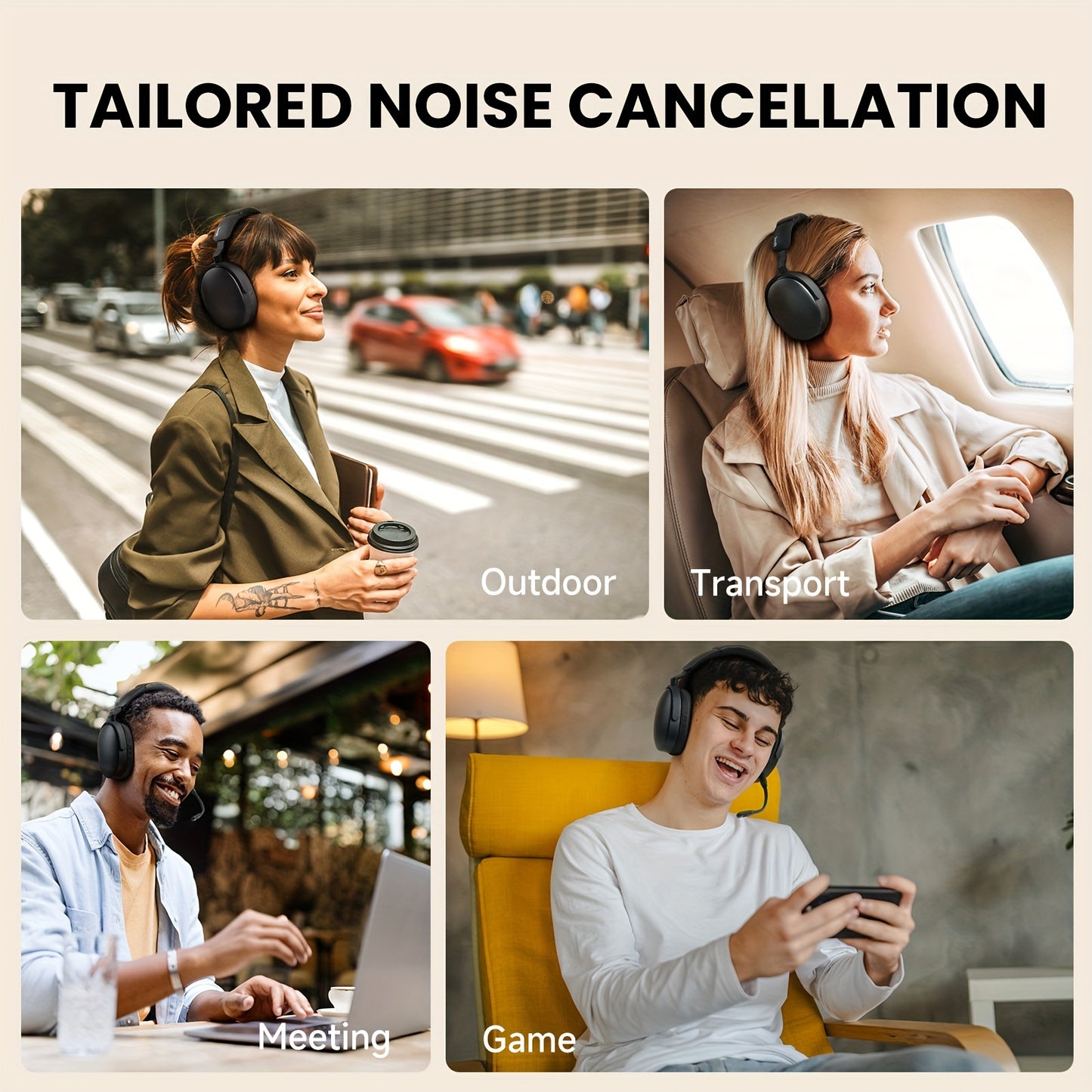 SuperEQ A200 Wireless Wireless 5.4 Headphones Hybrid Active Noise Canceling Over Ear Headset Hi-Res Audio 6-Mic AI ENC 100hrs Playtime APP Control