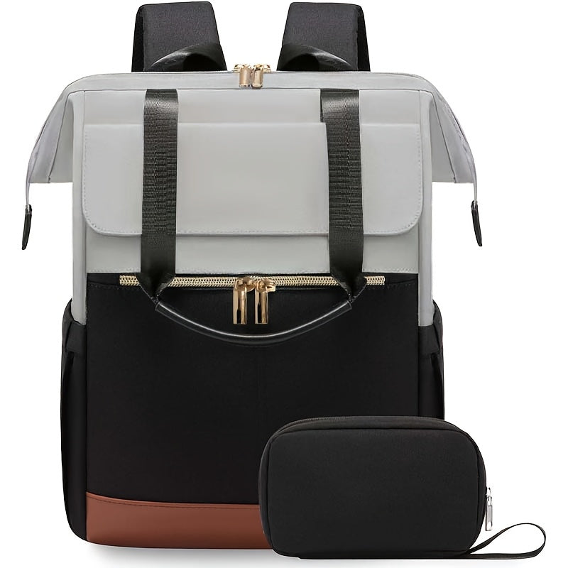 Stylish Women'S Convertible Laptop Backpack - Soft Shell Nylon, Multiple Compartments, Zipper Closure, Ideal for School, Travel & Leisure, Available in Gray, Pink, Blue, Red, Black, Backpack for School