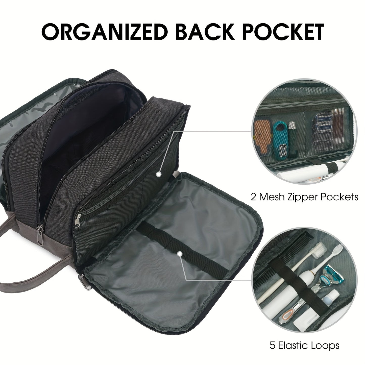 Canvas Travel Toiletry Bag With Side Handle for Men Women Travel Toiletry Organizer Shaving Bag with Separate Dry and Wet Pocket for Travel Accessories