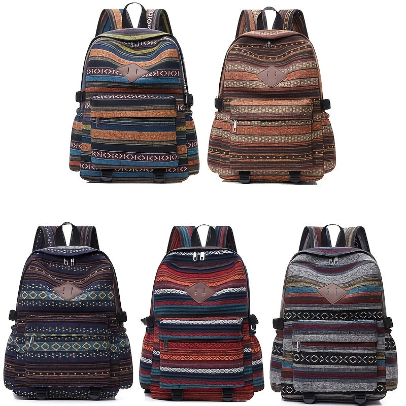 2025 Vintage Style Backpack with Adjustable Straps, Multiple Compartments in Brown, Red, Blue and Gray, Large Capacity Travel Backpack and Daypack, Travel Backpack