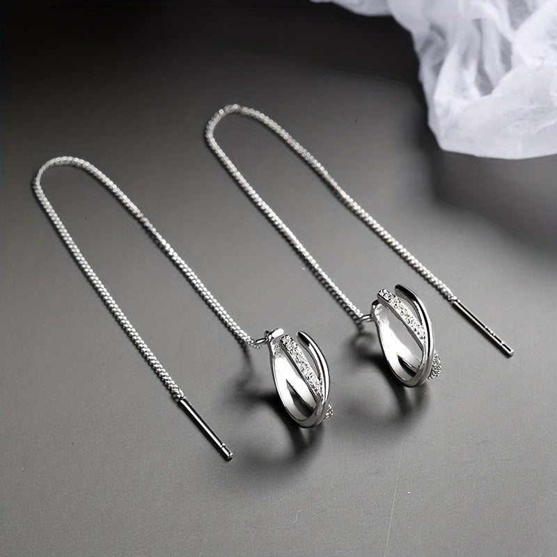 Shiny Zircon Decor Sexy Ear Cuff Threader Earrings Copper Jewelry Exquisite Female Gift Daily Casual