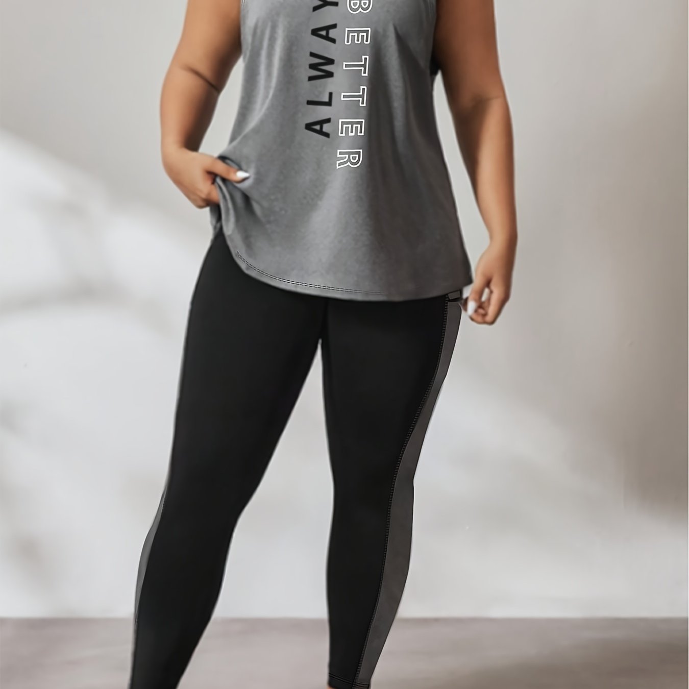 Plus Size Women's High Elasticity New Fashion Casual Letter Print Loose Sleeveless Vest and Tight-Fit Sports Yoga Pants Two-Piece Set