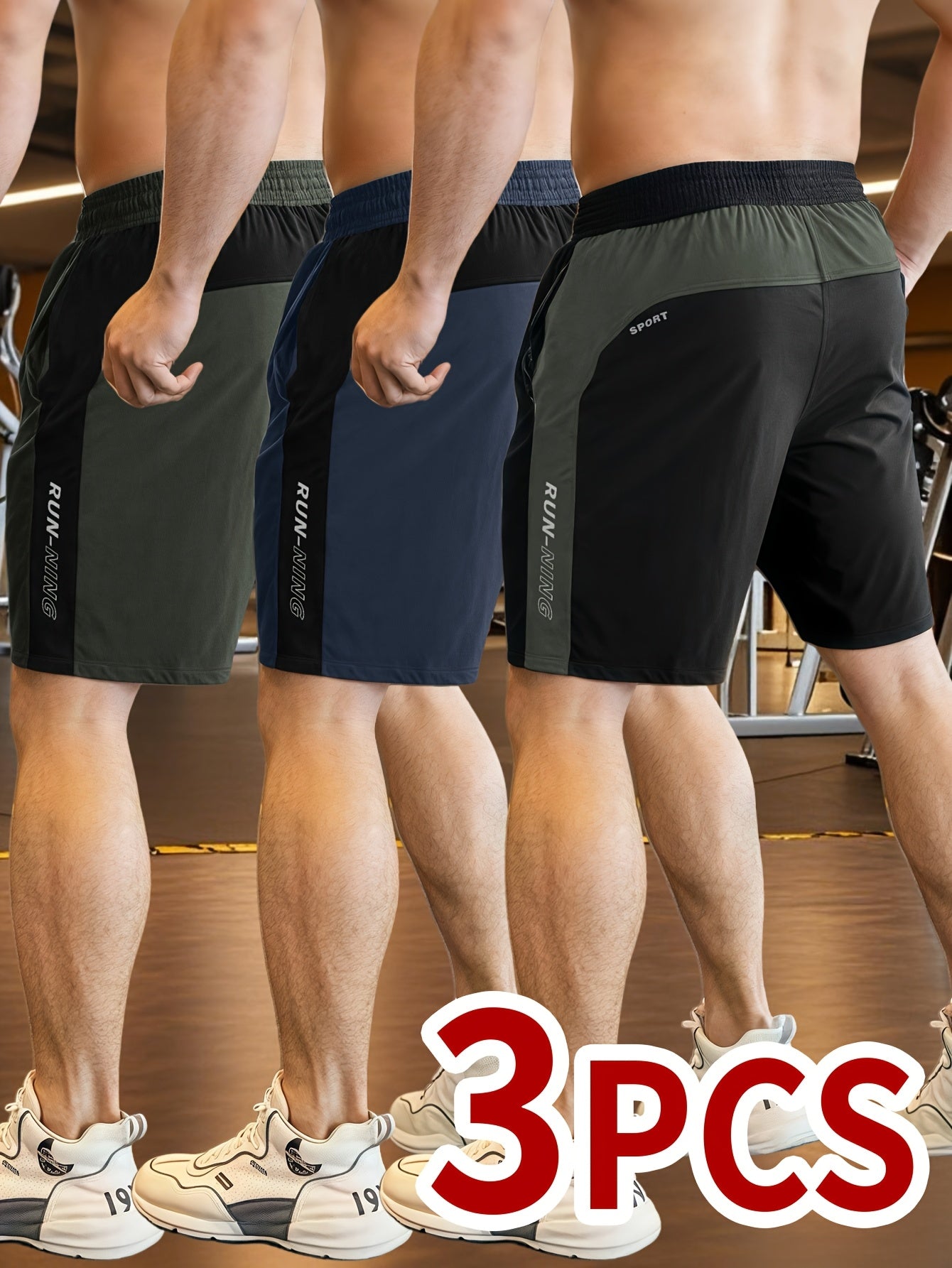 3 Pack Men's Casual Shorts, with Glow-in-the-Dark Print and Patchwork, Suitable for Fitness, Training, Cycling, Outdoor Hiking, Swimming & Climbing Sports in Summer - Quick-Dry, Cool Breathable Sweat Absorbent Comfort Fabric