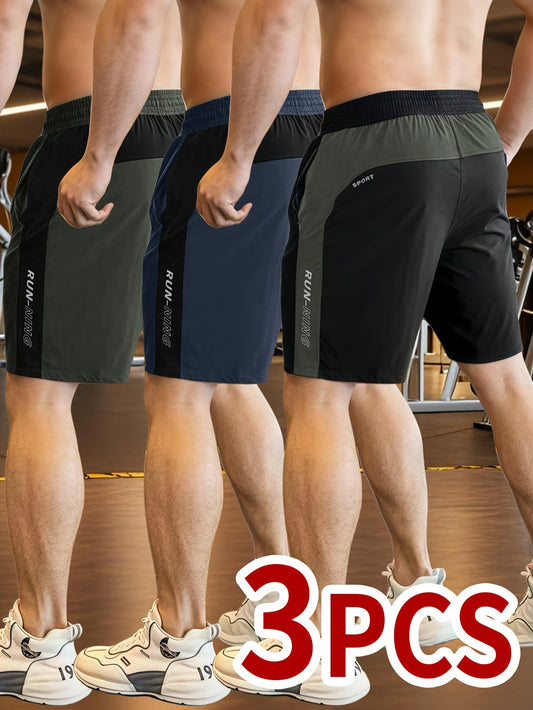 3 Pack Men's Casual Shorts, with Glow-in-the-Dark Print and Patchwork, Suitable for Fitness, Training, Cycling, Outdoor Hiking, Swimming & Climbing Sports in Summer - Quick-Dry, Cool Breathable Sweat Absorbent Comfort Fabric