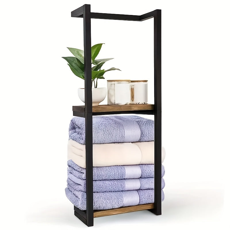 2-Tier Iron Wall Mounted Towel Rack, French Country Style Bathroom Storage Rack, No Electricity Required, Durable Iron Material