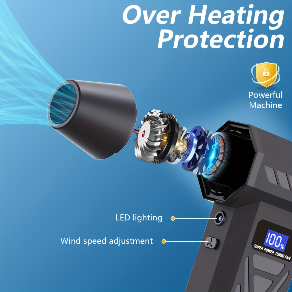 130000RPM Violent Turbofan, Intelligent Display Screen with 4-speed Adjustable, Includes 5 Nozzles, High-capacity Battery, The Best Holiday Gift for Portable Air Blowers Suitable for Computers, Keyboards, Outdoor and Car Clea