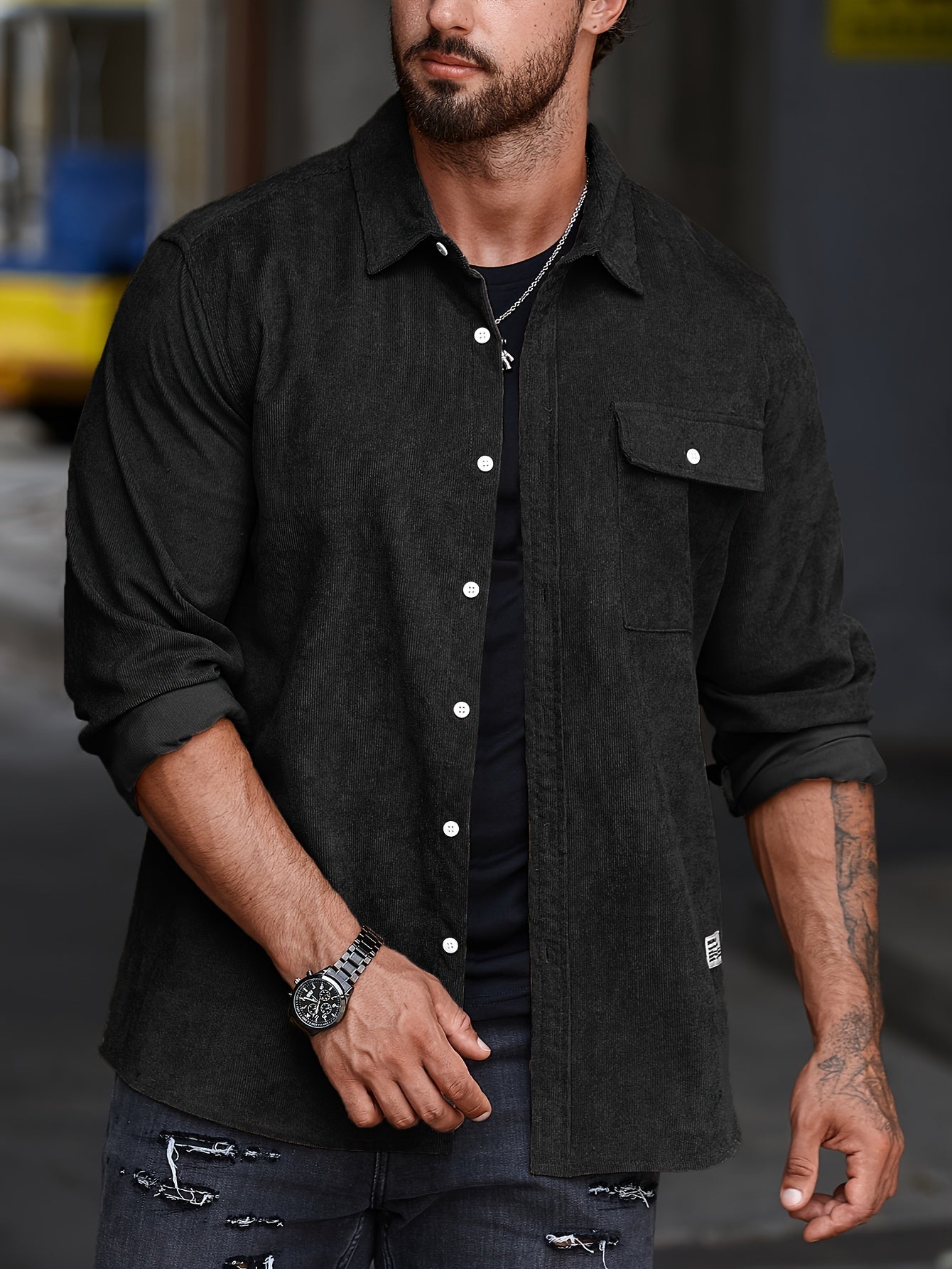 Stylish Men's Casual Lapel Shirt - Comfortable Button-Up Long Sleeve Shirt For Everyday Wear
