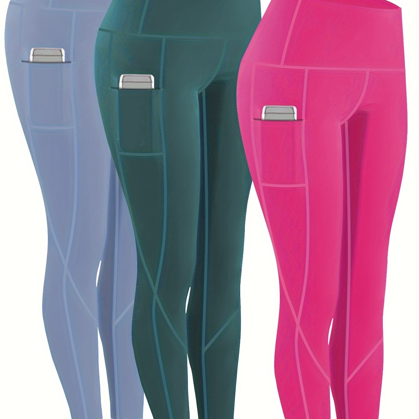 3pcs Set Women'S Plus Size Daily Sports Yoga Leggings, Geometric Pattern, High Stretch Spandex, Breathable, with Two Side Pockets, for Running, Workout
