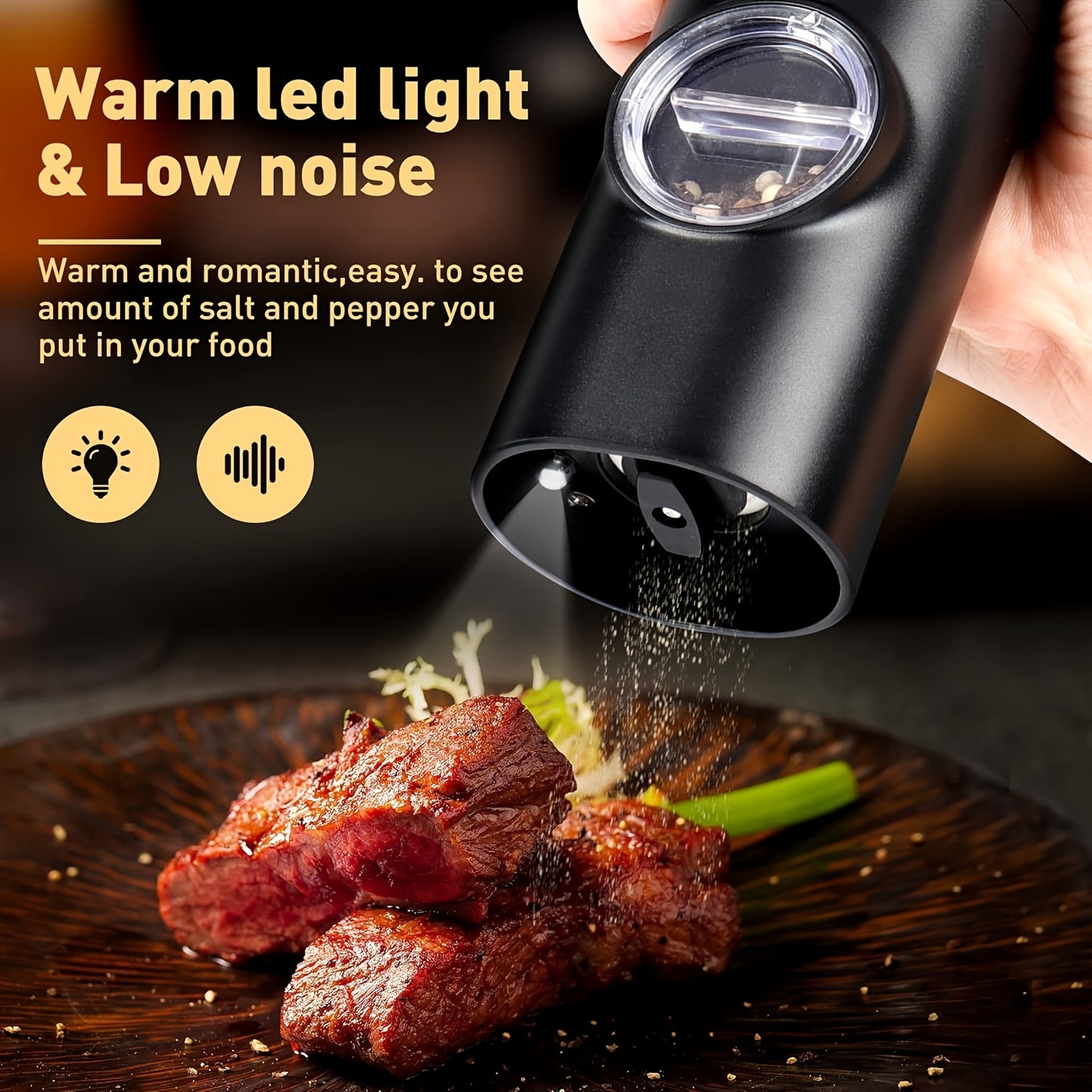 2pcs Electric Salt and Pepper Grinder Set with Adjustable Seam/Fineness, One-Touch Operation, (/Battery), Compact and Portable Base with ABS Housing & Black/White Design, Ideal Gift