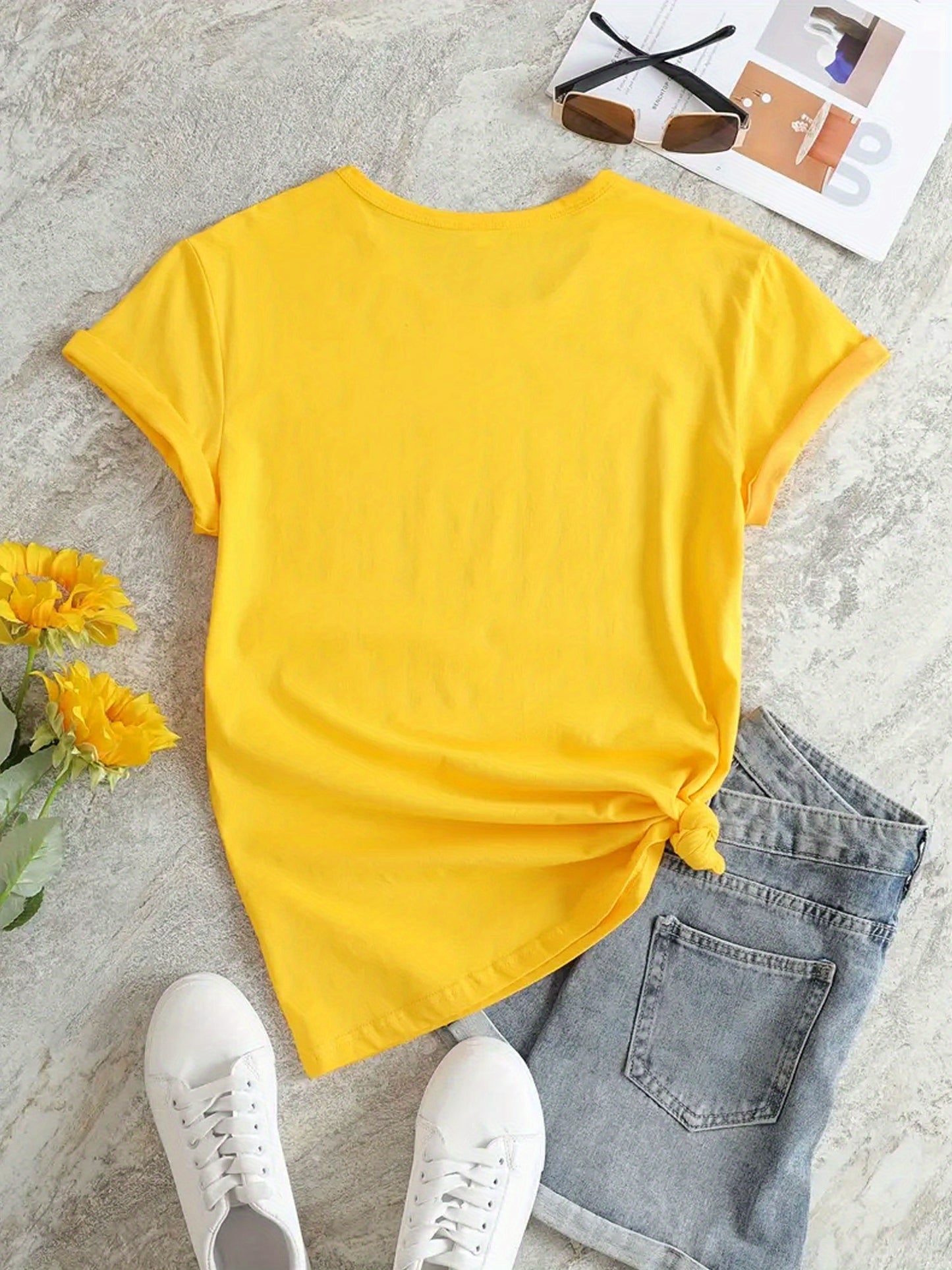 Letter Print Crew Neck T-shirt, Casual Loose Short Sleeve Summer T-Shirts Tops, Women's Clothing