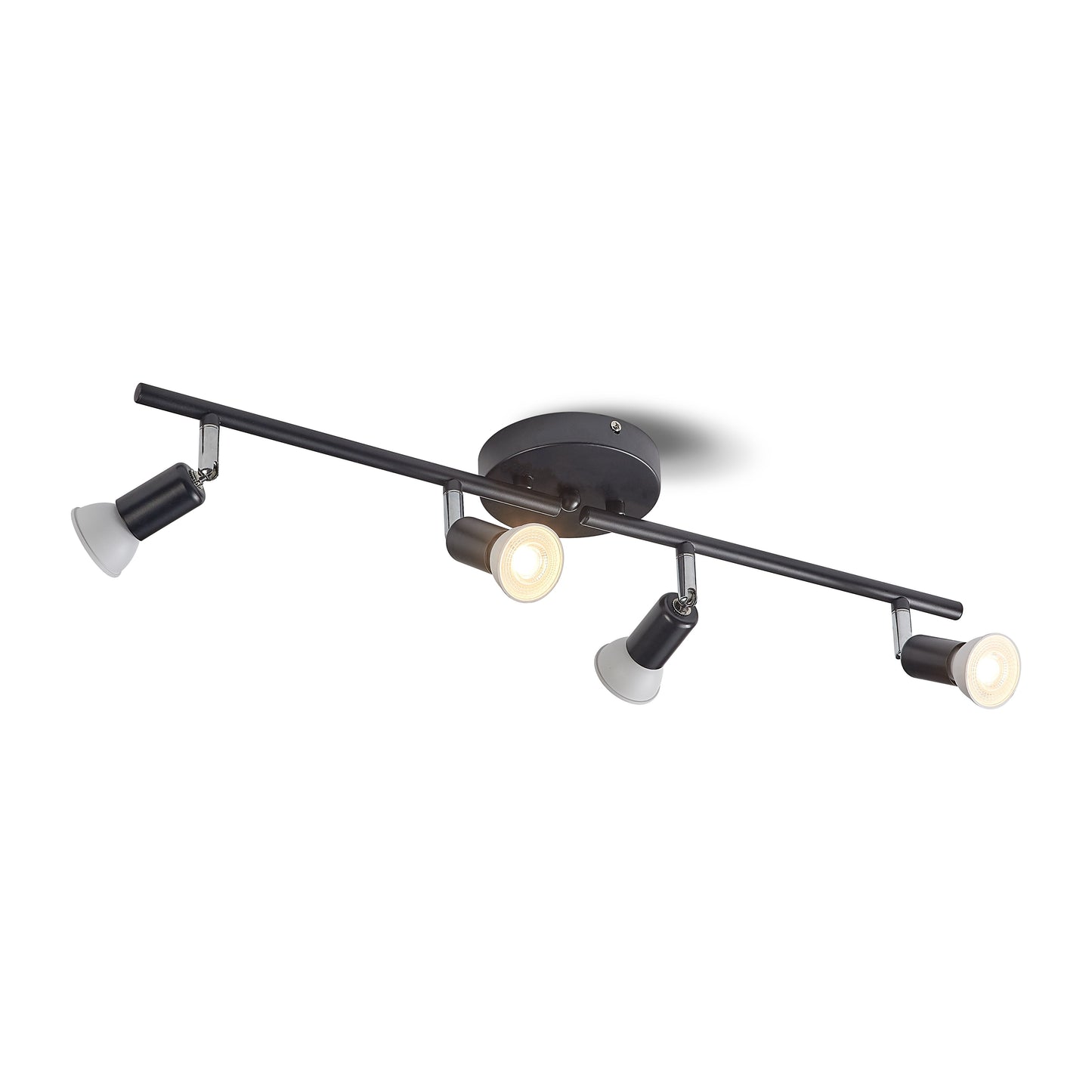 1pc Track Lighting Kit, Adjustable Track Arm 4 Head Foldable Ceiling Spot Light With GU10 Socket, Bulbs Included, Socket For Kitchen Bedroom Showroom Fixture Directional Accent Lamp, Black/ Nickel